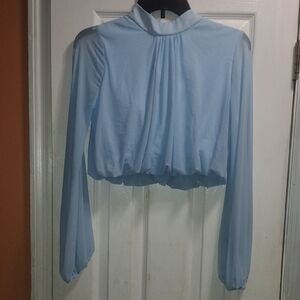 Fashion Nova Blue Ruched Crop Blouse